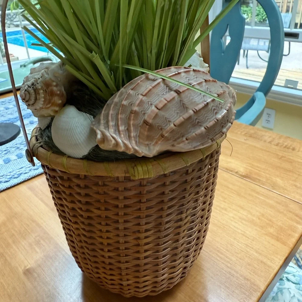 Decorative Basket with Green Grass and Shells
